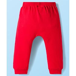 Babyhug Single Jersey Knit Full Sleeves Striped T-Shirt & Lounge Pant Set with Vehicle Patch Detailing - Red
