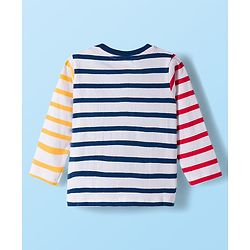 Babyhug Single Jersey Knit Full Sleeves Striped T-Shirt & Lounge Pant Set with Vehicle Patch Detailing - Red