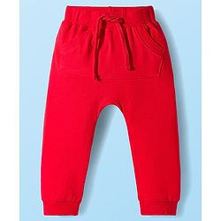 Babyhug Single Jersey Knit Full Sleeves Striped T-Shirt & Lounge Pant Set with Vehicle Patch Detailing - Red