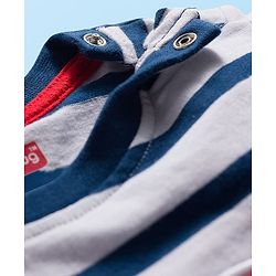 Babyhug Single Jersey Knit Full Sleeves Striped T-Shirt & Lounge Pant Set with Vehicle Patch Detailing - Red