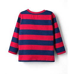 Babyhug Single Jersey Knit Full Sleeves Striped T-Shirt & Lounge Pant Set with Dino Graphic - Navy Blue & Red