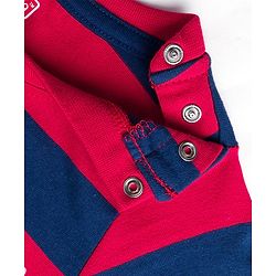 Babyhug Single Jersey Knit Full Sleeves Striped T-Shirt & Lounge Pant Set with Dino Graphic - Navy Blue & Red
