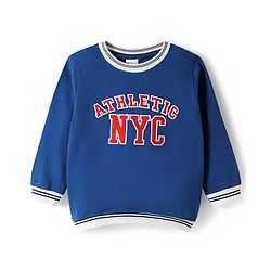 Babyhug Terry Knit Full Sleeves T-Shirt & Lounge Pant Set with Athletic Embroidery - Navy Blue