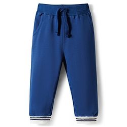 Babyhug Terry Knit Full Sleeves T-Shirt & Lounge Pant Set with Athletic Embroidery - Navy Blue
