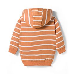 Babyhug Terry Knit Full Sleeves Striped Hooded T-Shirt & Lounge Pant Set with Inner T-Shirt - Brown