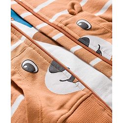 Babyhug Terry Knit Full Sleeves Striped Hooded T-Shirt & Lounge Pant Set with Inner T-Shirt - Brown