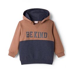 Babyhug Single Jersey Knit Full Sleeves Hooded T-Shirt & Lounge Pant Set With Be Kind Print - Navy Blue