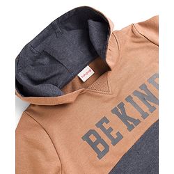 Babyhug Single Jersey Knit Full Sleeves Hooded T-Shirt & Lounge Pant Set With Be Kind Print - Navy Blue