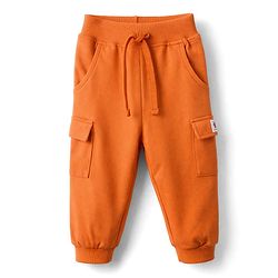 Babyhug Single Jersey Knit Half Sleeves Striped Polo T-Shirt & Lounge Pant Set - Orange & White
