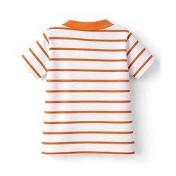 Babyhug Single Jersey Knit Half Sleeves Striped Polo T-Shirt & Lounge Pant Set - Orange & White