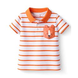 Babyhug Single Jersey Knit Half Sleeves Striped Polo T-Shirt & Lounge Pant Set - Orange & White