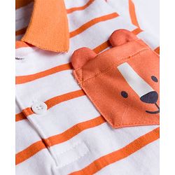 Babyhug Single Jersey Knit Half Sleeves Striped Polo T-Shirt & Lounge Pant Set - Orange & White