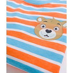 Babyhug Single Jersey Knit Full Sleeves Striped T-Shirt & Denim Jeans Set With Bear Print - Multicolor