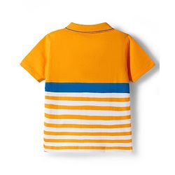Babyhug Single Jersey Knit Half Sleeves Striped Polo T-Shirt & Jeans Set with Dino Days Print - Navy Blue