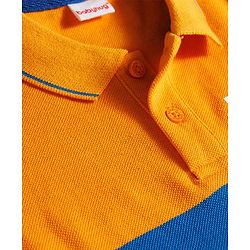 Babyhug Single Jersey Knit Half Sleeves Striped Polo T-Shirt & Jeans Set with Dino Days Print - Navy Blue