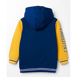 Babyhug Terry Knit Full Sleeves Hooded T-Shirt & Lounge Pant Set with Patch Detailing - Navy Blue