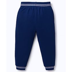 Babyhug Terry Knit Full Sleeves Hooded T-Shirt & Lounge Pant Set with Patch Detailing - Navy Blue