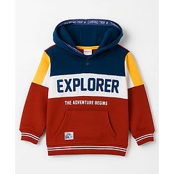 Babyhug Terry Knit Full Sleeves Hooded Cut & Sew T-Shirt & Lounge Pant Set with Text Print - Multicolor