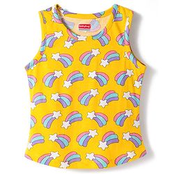 Babyhug 100% Cotton Knit Sleeveless Sando & Shorts Set with Rainbow Print - Yellow & Lavender