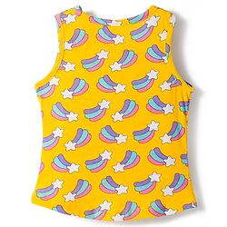 Babyhug 100% Cotton Knit Sleeveless Sando & Shorts Set with Rainbow Print - Yellow & Lavender