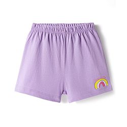 Babyhug 100% Cotton Knit Sleeveless Sando & Shorts Set with Rainbow Print - Yellow & Lavender