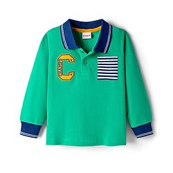 Babyhug Single Jersey Knit Full Sleeves T-Shirt & Lounge Pant Set Alphabet Patch & Striped Front Pocket - Green & Navy Blue