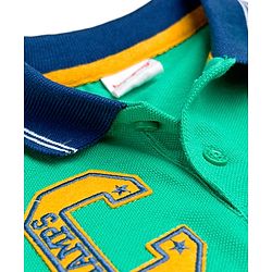 Babyhug Single Jersey Knit Full Sleeves T-Shirt & Lounge Pant Set Alphabet Patch & Striped Front Pocket - Green & Navy Blue