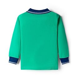Babyhug Single Jersey Knit Full Sleeves T-Shirt & Lounge Pant Set Alphabet Patch & Striped Front Pocket - Green & Navy Blue