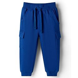 Babyhug Single Jersey Knit Full Sleeves T-Shirt & Lounge Pant Set Alphabet Patch & Striped Front Pocket - Green & Navy Blue
