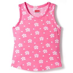 Babyhug 100% Cotton Knit Sleeveless Sando & Shorts Set with Rainbow Print - Yellow & Pink