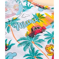 Babyhug 100% Cotton Knit Sleeveless Sando & Shorts Set with Beach Theme Print - White & Red