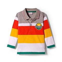 Babyhug Single Jersey Knit Full Sleeves Striped Polo T-Shirt & Lounge Pant Set With Adventure Time Print - Multicolor