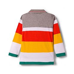Babyhug Single Jersey Knit Full Sleeves Striped Polo T-Shirt & Lounge Pant Set With Adventure Time Print - Multicolor