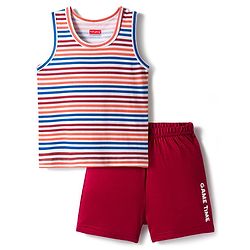 Babyhug 100% Cotton Knit Sleeveless Sando & Shorts Set with Stripes - Multicolor