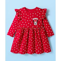 Babyhug Disney Single Jersey Knit Full Frill Sleeves Frock with Minnie Mouse Graphic Pack of 2 - Red & White