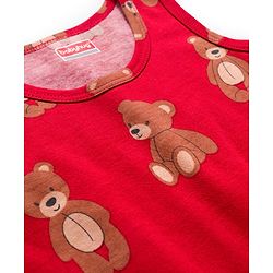Babyhug 100% Cotton Knit Sleeveless Sando & Shorts Set with Bear Print - Red & Navy Blue