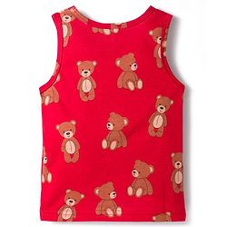 Babyhug 100% Cotton Knit Sleeveless Sando & Shorts Set with Bear Print - Red & Navy Blue