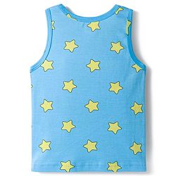 Babyhug 100% Cotton Knit Sleeveless Sando & Shorts Set with Star Print - Yellow & Light Blue