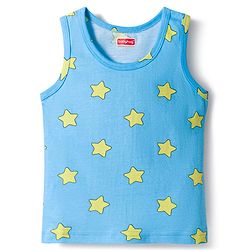 Babyhug 100% Cotton Knit Sleeveless Sando & Shorts Set with Star Print - Yellow & Light Blue