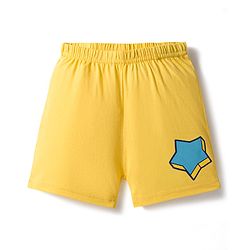 Babyhug 100% Cotton Knit Sleeveless Sando & Shorts Set with Star Print - Yellow & Light Blue