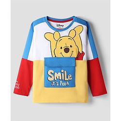 Babyhug Disney Terry Knit Full Sleeves Cut & Sew T-Shirt & Lounge Pant Set with Winnie Graphic & Pocket - Blue