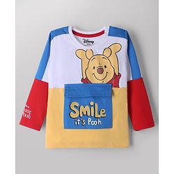 Babyhug Disney Terry Knit Full Sleeves Cut & Sew T-Shirt & Lounge Pant Set with Winnie Graphic & Pocket - Blue