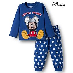 Babyhug Disney Single Jersey Knit Full Sleeves Night Suit With Mickey Mouse Print - Navy Blue