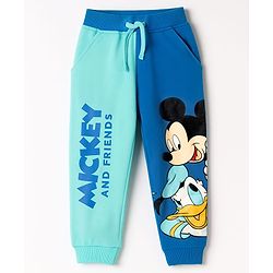 Babyhug Disney Terry Knit Track Pant with Mickey & Friends Graphic -  Light Blue & Blue