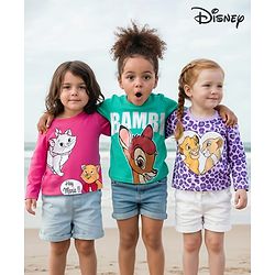 Babyhug Disney Single Jersey Knit Full Sleeves T-Shirt with Disney Character Graphic Pack of 3 - Purple Sea Green & Dark Pink