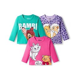 Babyhug Disney Single Jersey Knit Full Sleeves T-Shirt with Disney Character Graphic Pack of 3 - Purple Sea Green & Dark Pink
