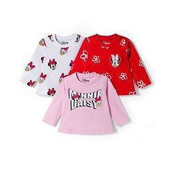 Babyhug Disney Single Jersey Knit Full Sleeves T-Shirt with Minnie & Friedns Graphic  Pack of  3 - Pink Red & White
