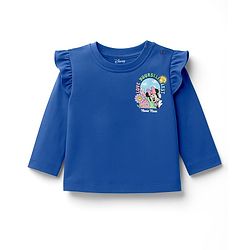Babyhug Disney Single Jersey Knit Full Sleeves T-Shirt with Minnie Mouse Front & Back Graphic & Frill Detailing - Blue