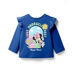 Babyhug Disney Single Jersey Knit Full Sleeves T-Shirt with Minnie Mouse Front & Back Graphic & Frill Detailing - Blue