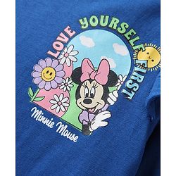 Babyhug Disney Single Jersey Knit Full Sleeves T-Shirt with Minnie Mouse Front & Back Graphic & Frill Detailing - Blue